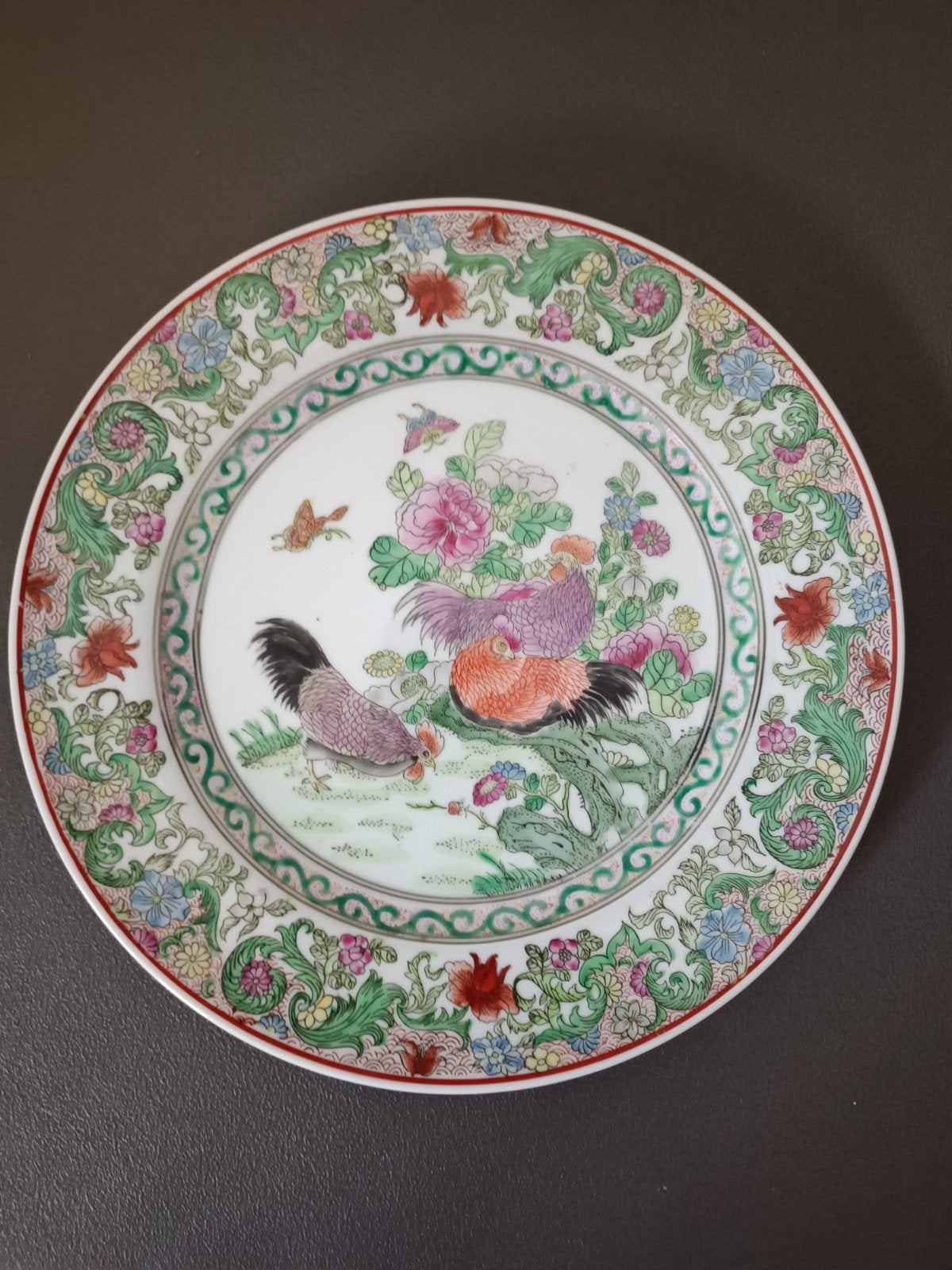 Vintage Chinees bord met haan en kippen decoratie, Ophalen of Verzenden