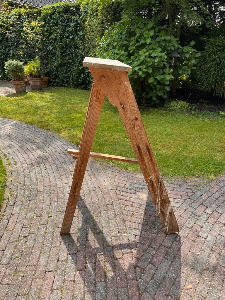Vintage houten schilderstrap 120cm 5 treden, Antiek en Kunst, Ophalen
