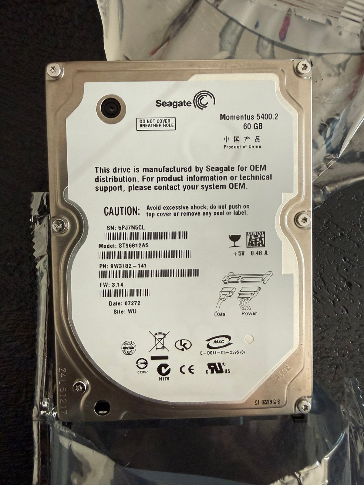 Originele PS3 Harddisk 60GB Seagate SATA HDD, Ophalen, Zo goed als nieuw, Laptop