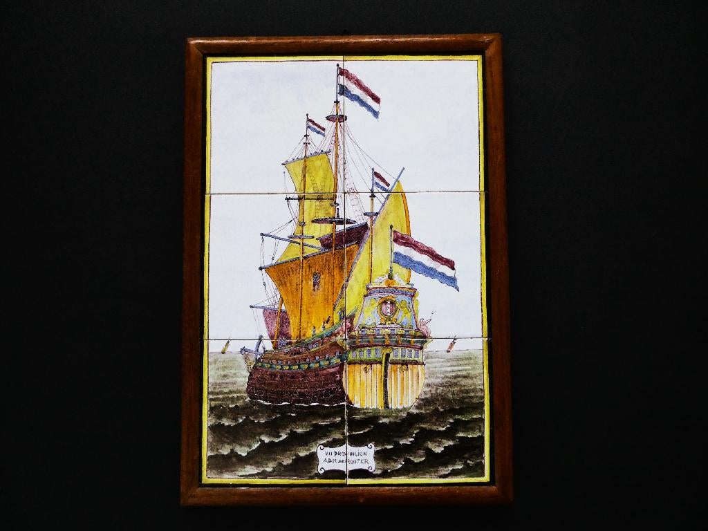 Tegeltableau schip De Zeven Provinciën / Adm. De Ruiter, Antiek en Kunst, Antiek | Wandborden en Tegels, Ophalen of Verzenden