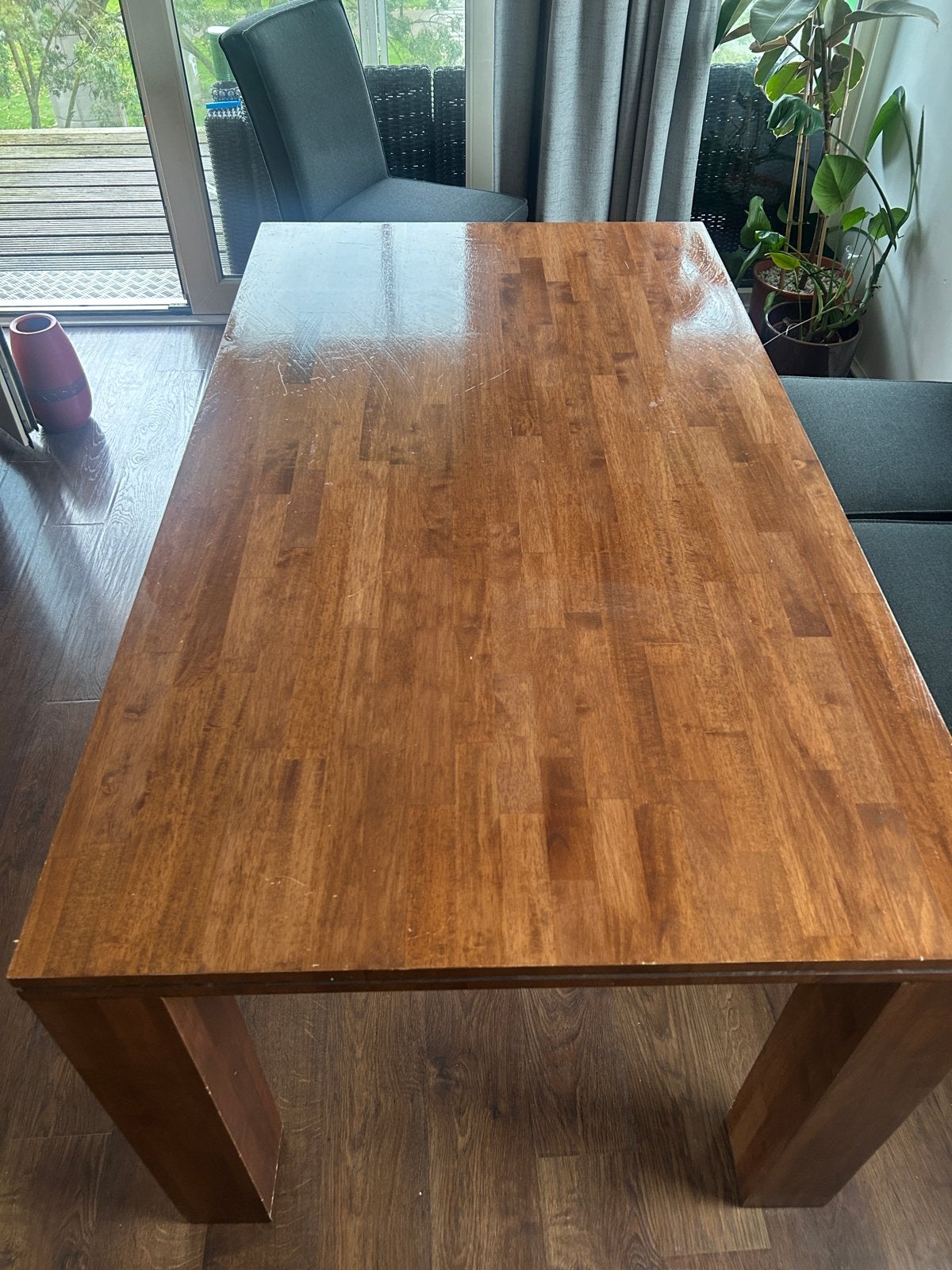Vintage houten eettafel met gebruikssporen, Ophalen, Gebruikt, 50 tot 100 cm, 150 tot 200 cm