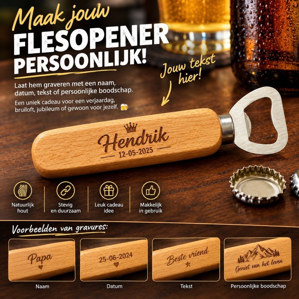 Gepersonaliseerde flesopener met naam, tekst, foto of logo, Verzenden, Nieuw