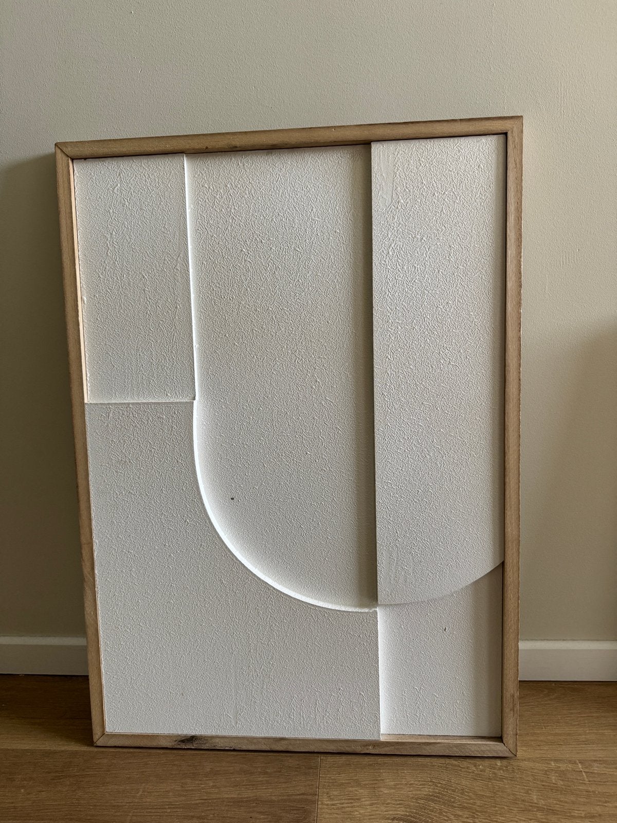 Modern Wit Reliëf Schilderij in Houten Lijst, Ophalen