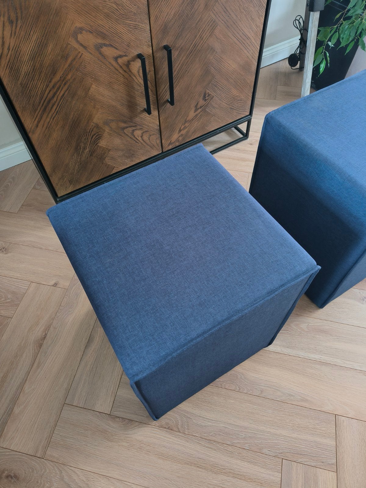 Blauwe stoffen poef - Zo goed als nieuw, Ophalen, Minder dan 50 cm, Vierkant, Minder dan 50 cm