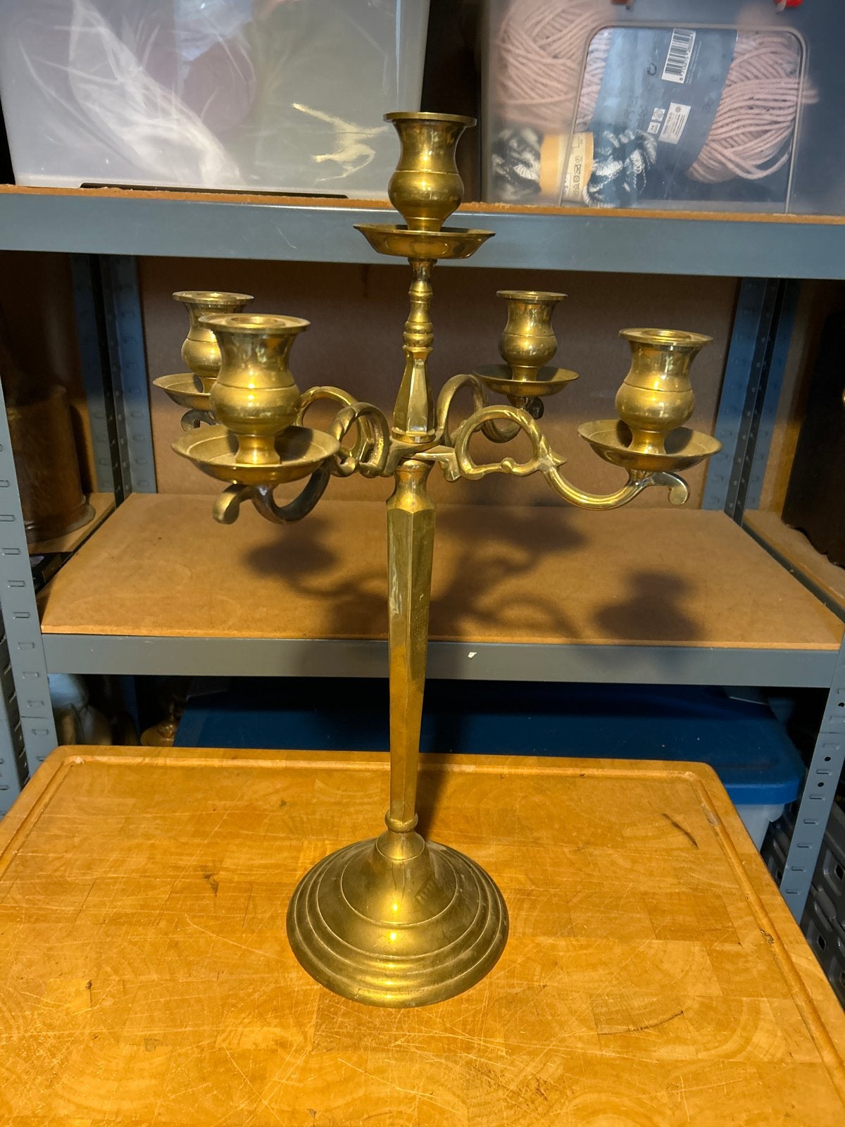Antieke Messing Kandelaber - Vijfarmige Kandelaar, Antiek en Kunst, Ophalen of Verzenden, Koper of Brons