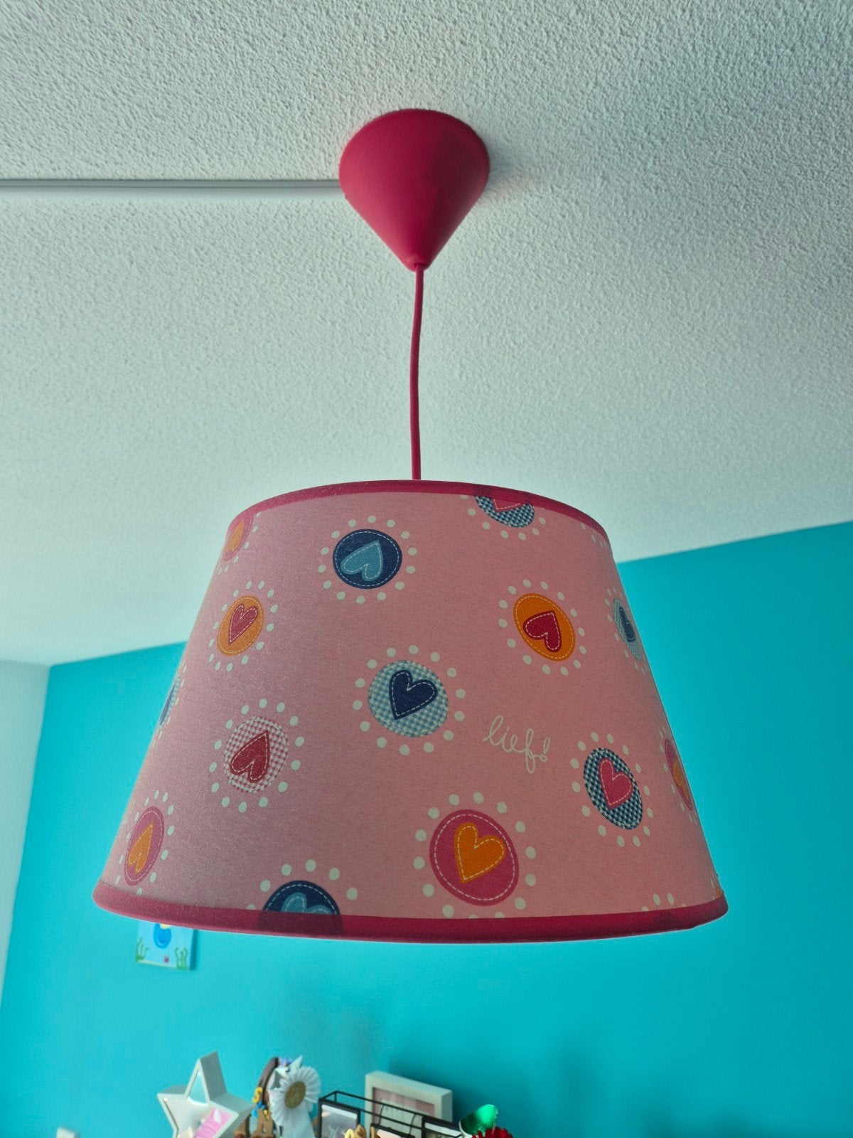Roze Lief! hanglamp met hartjes voor kinderkamer, Huis en Inrichting, Lampen | Hanglampen, Ophalen, Gebruikt, Kinderkamer, Speels, Lief!