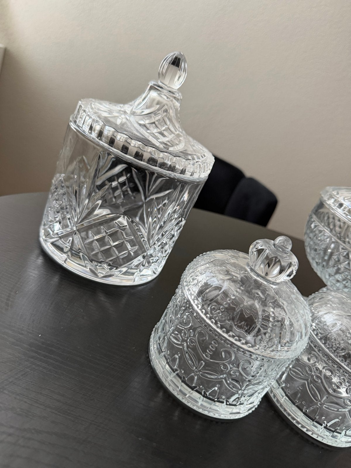 Mooie decoratieve potjes van glas, Ophalen of Verzenden, Zo goed als nieuw, Glas, Klassiek