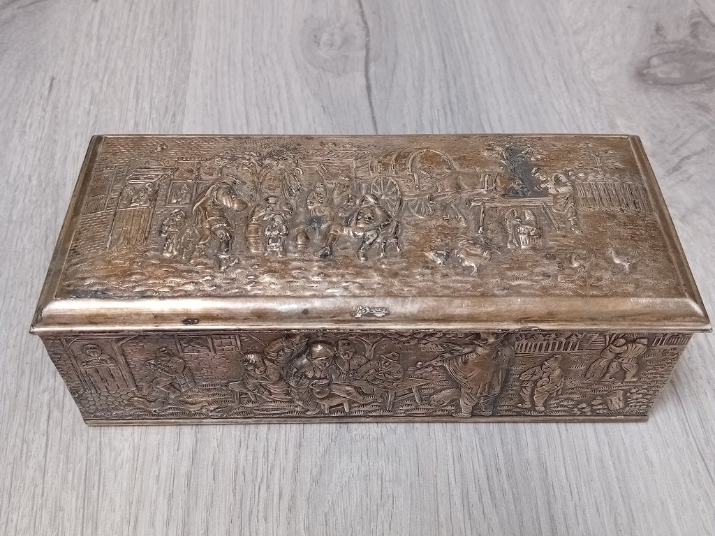 verzilverde (90) lepeldoos/theedoos Hooykaas DE, Antiek en Kunst, Verzenden