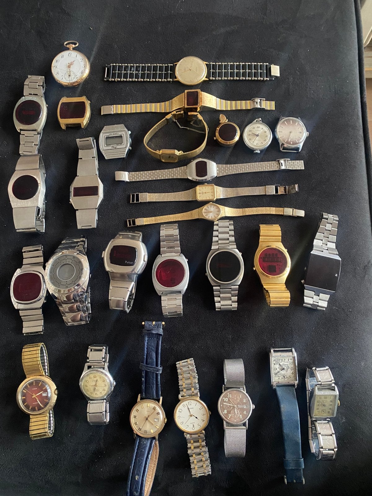 Partij vintage horloges Pulsar Seiko Timex LED/LCD 25+ stuks, Ophalen of Verzenden, Overige merken, 1960 of later