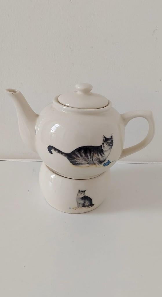 Vintage Keramische Theepot Theelicht Katten Poezen (2-delig), Huis en Inrichting, Keuken | Servies, Eu, Eu, Overige typen, Ophalen of Verzenden