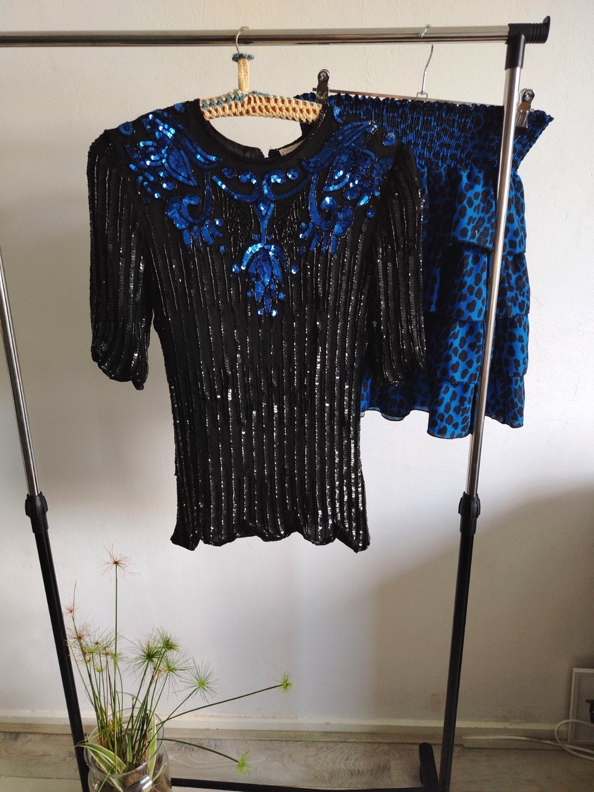 Frank Usher Vintage Glamour Top met Kobaltblauwe Pailletten, Kleding | Dames, Maat 38/40 (M), Blauw, Ophalen of Verzenden, Zo goed als nieuw
