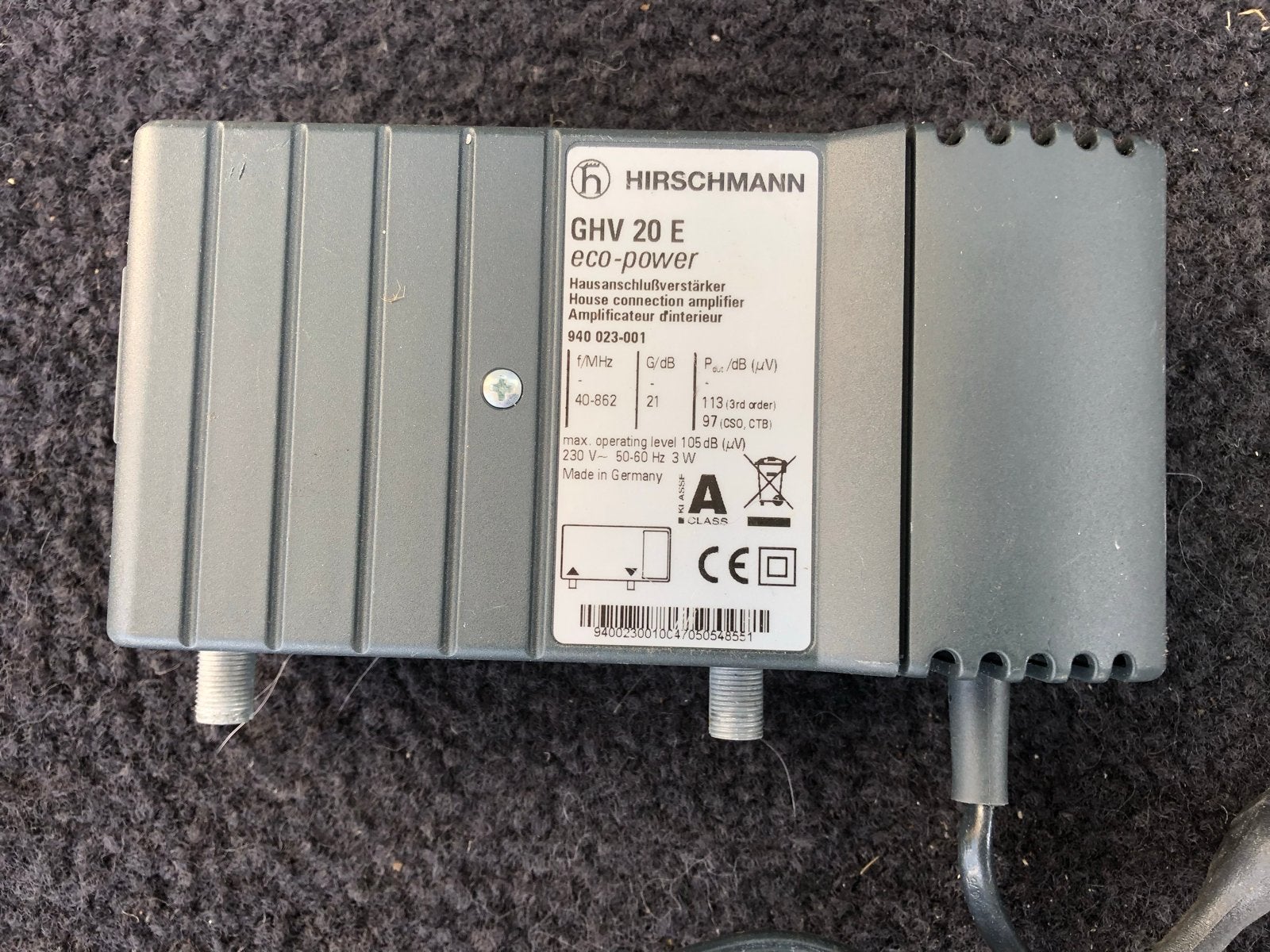 Hirschmann GHV 20 E eco-power huis aansluitversterker, Ophalen of Verzenden, Gebruikt, Minder dan 2 meter, Tv-kabel