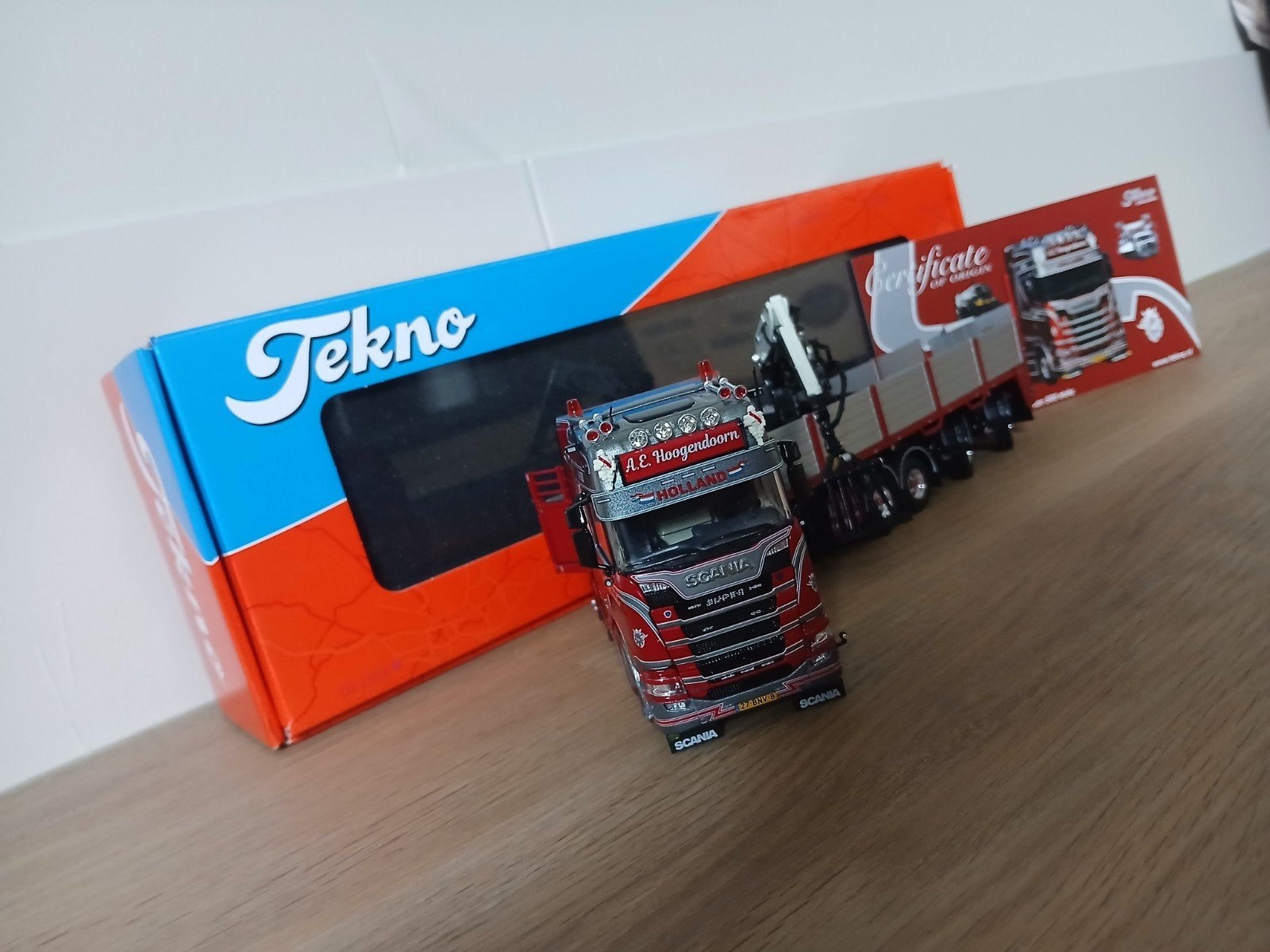 Tekno Scania S-serie A.C. Hoogendoorn met kraan, Overige merken, 1:32 tot 1:50, Nieuw, Ophalen of Verzenden