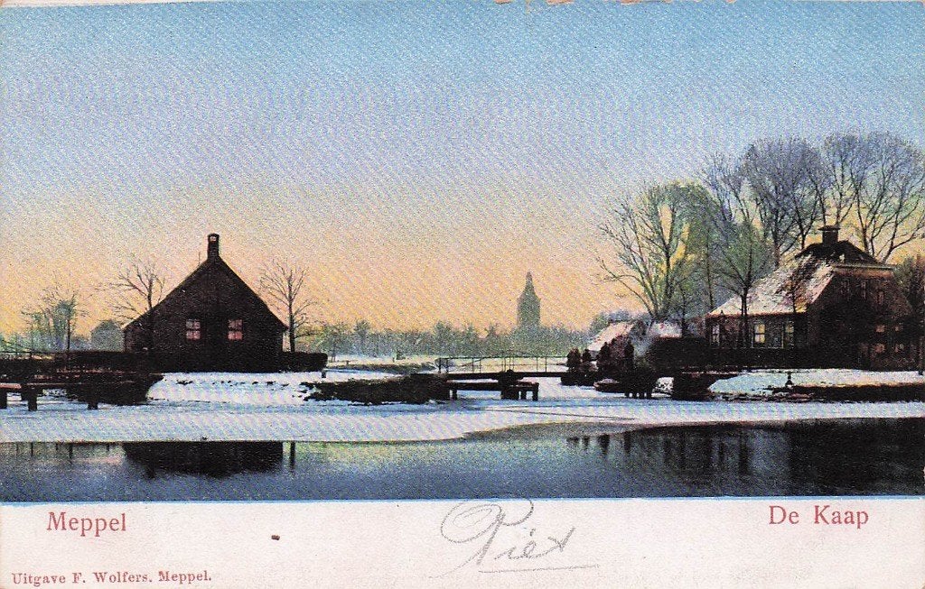 Meppel - De Kaap met zicht op stad, Ophalen of Verzenden, 1920 tot 1940, Ongelopen, Drenthe
