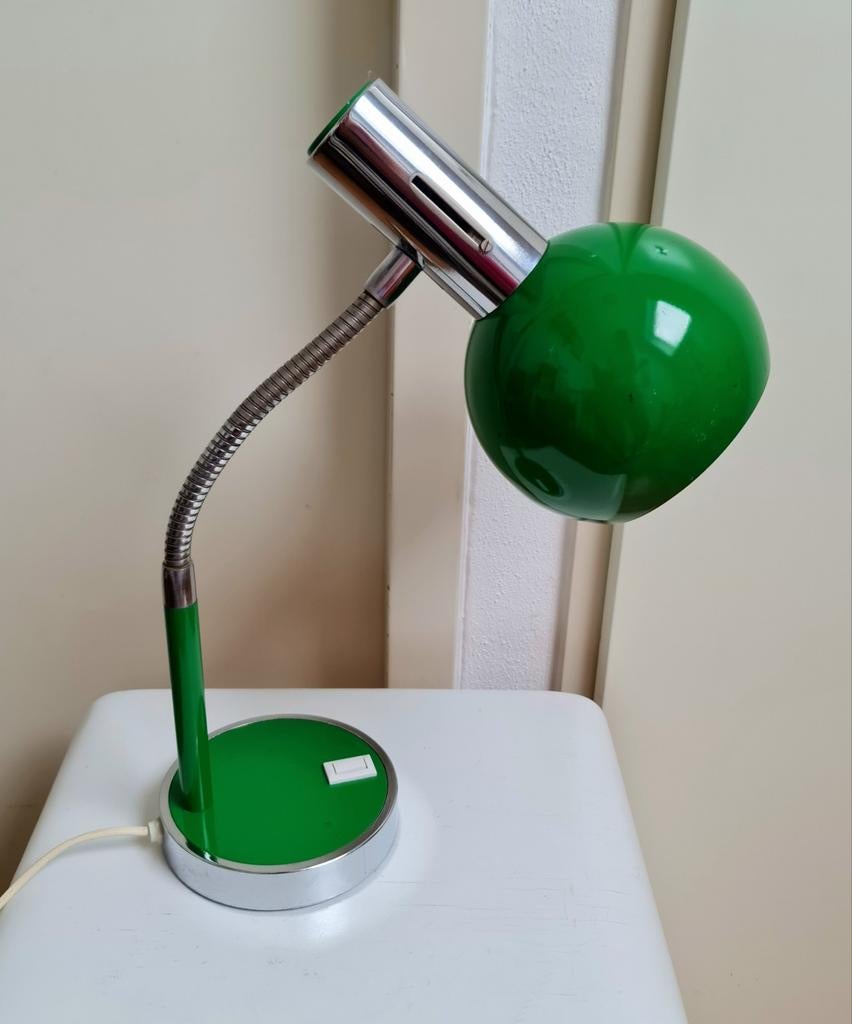 Vintage bollamp tafellamp bureaulamp groen seventies mooi, Huis en Inrichting, Lampen | Tafellampen, Ophalen, Gebruikt, Metaal