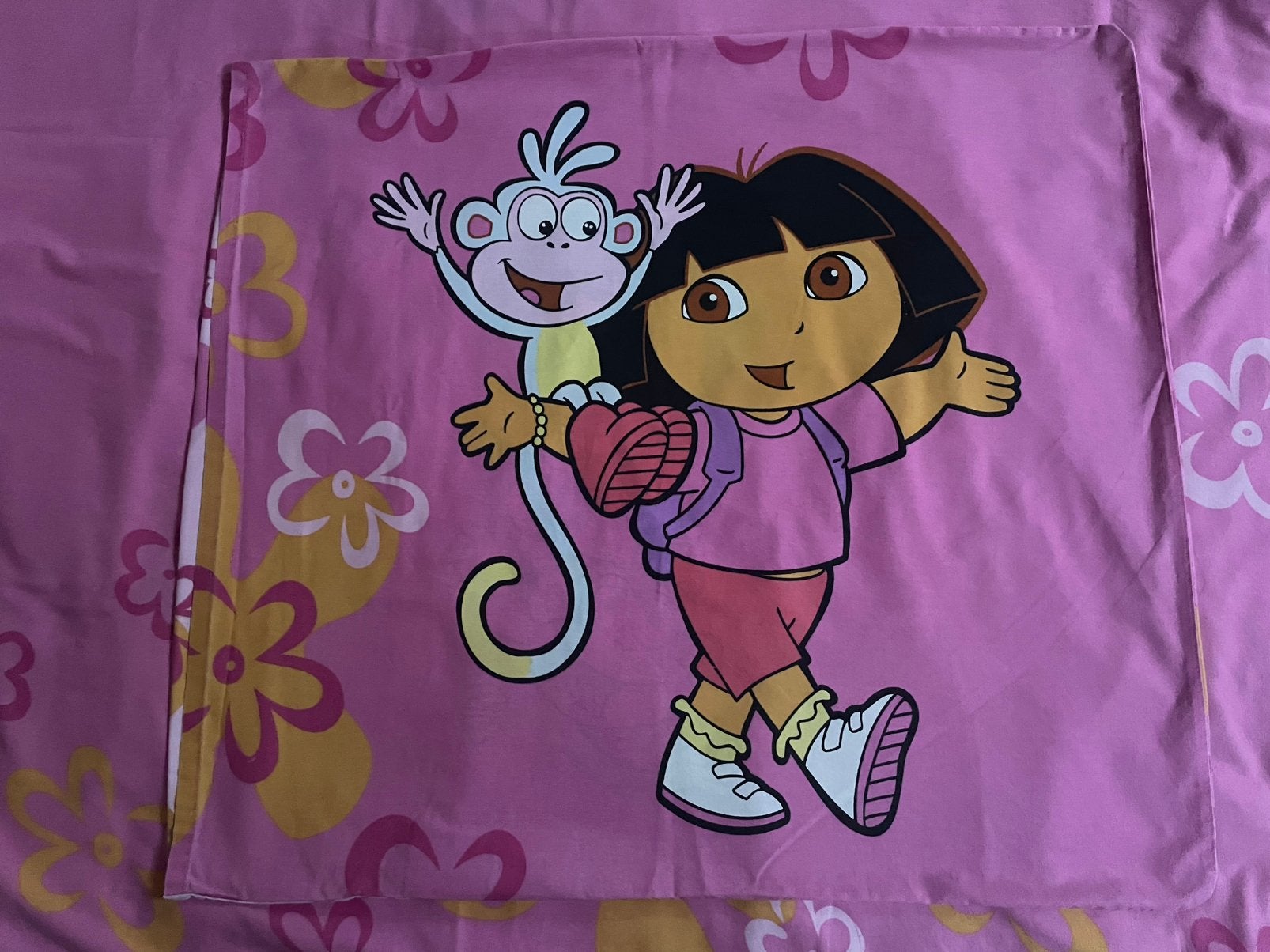 Dora dekbedovertrek en fluor veiligheidshesje, Ophalen of Verzenden, Gebruikt, Jongetje of Meisje, Dekbedovertrek