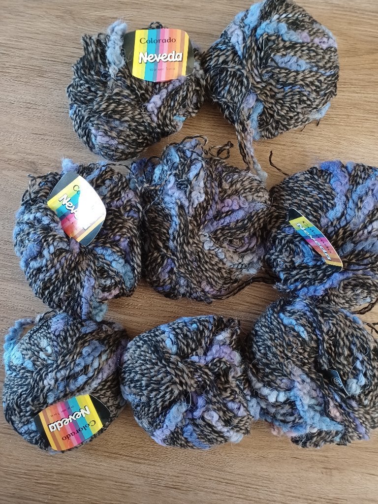 8 bollen Nevada Colorado wol mohair zwart/ bruin/paars nieuw, Ophalen of Verzenden, Nieuw, Breien of Haken, Wol of Garen