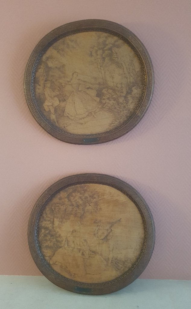 2 Franse pyrogravures naar het werk van Nicolas Lancret, Antiek en Kunst, Ophalen of Verzenden