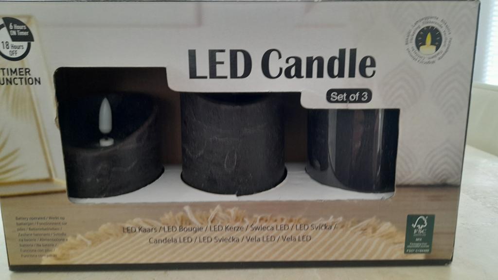 Set van 3 LED Kaarsen met Timerfunctie - Zwart, Ophalen, Kunststof, Zwart, Nieuw