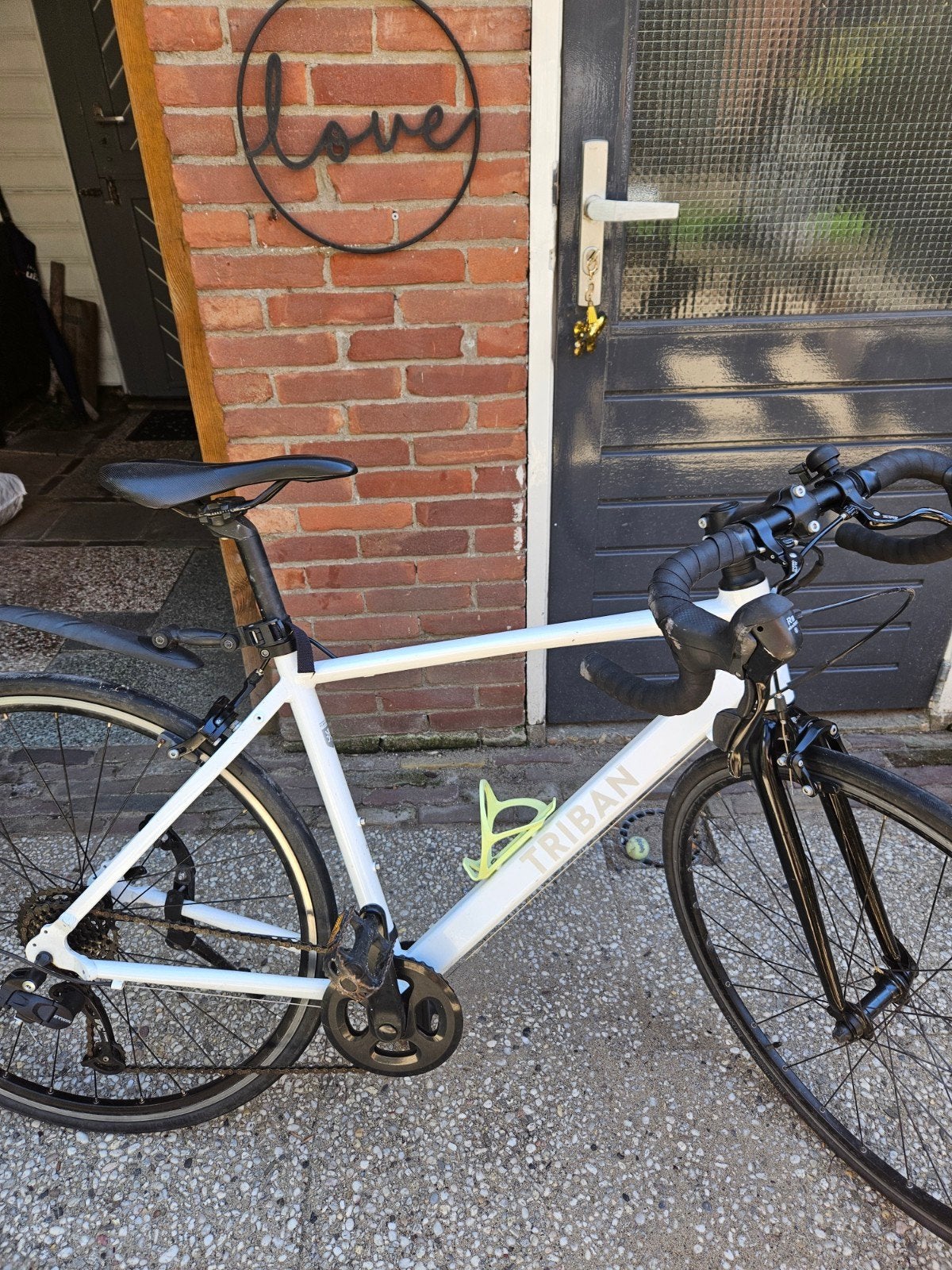 Triban racefiets, wit, 28 inch, 10 versnellingen, 28 inch, Gebruikt, 10 tot 15 versnellingen, Velgrem