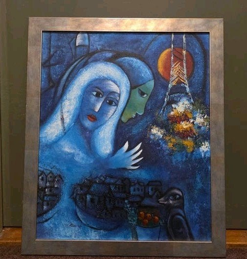 Groot handgeschilderd olieverfschilderij 'Santos' – Chagall, Antiek en Kunst, Ophalen