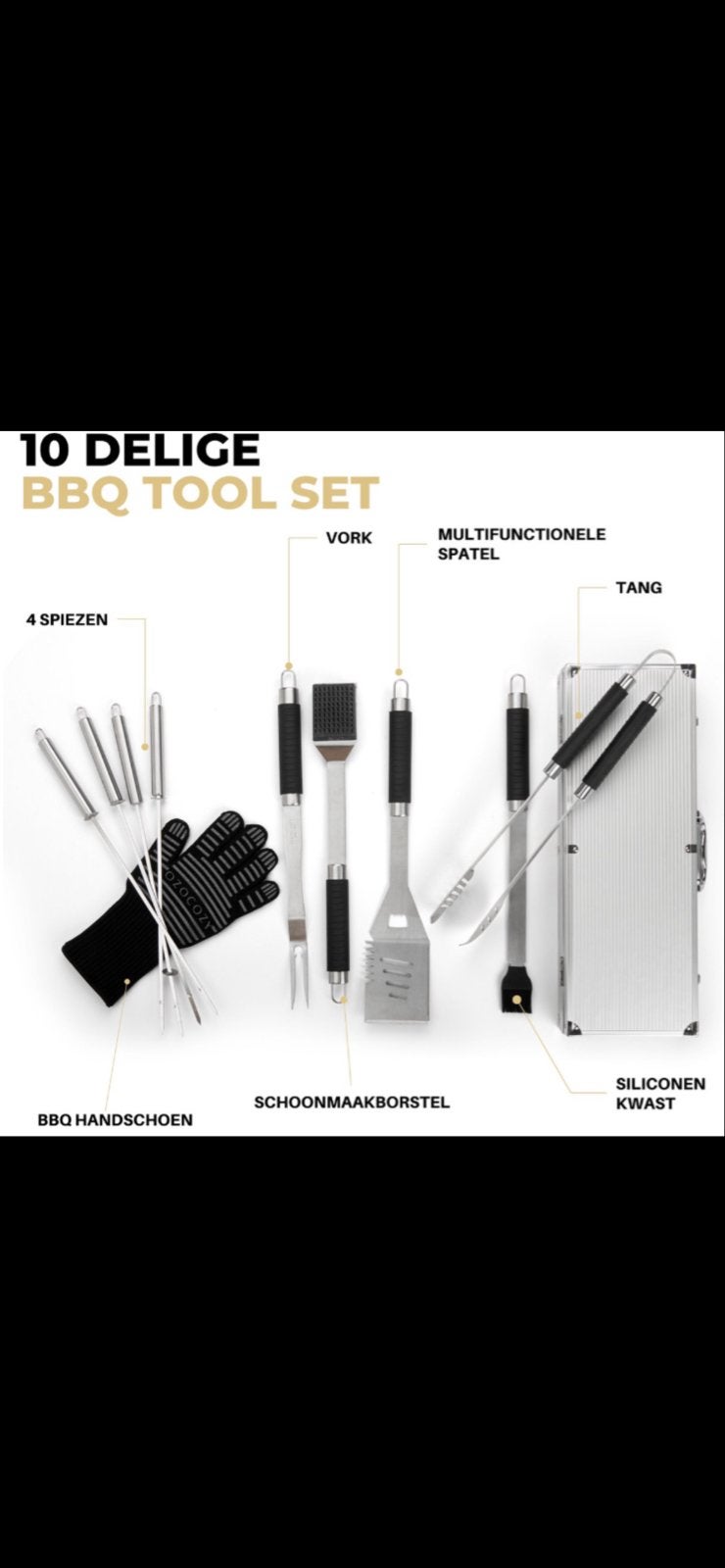 10-delige BBQ Tool Set met hittebestendige handschoen, Ophalen of Verzenden, Nieuw