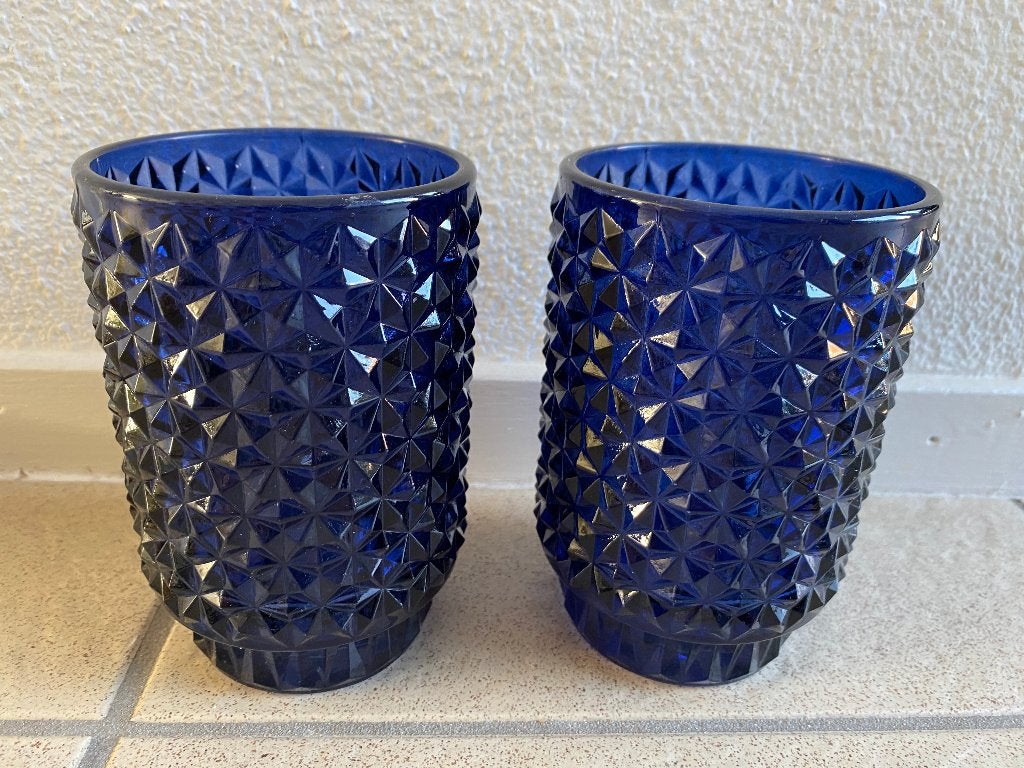 Blauw gewerkt glazen sfeerlichten waxinelichthouders tekstbo, Meerkleurig, Overige materialen, Overige stijlen, Ophalen of Verzenden
