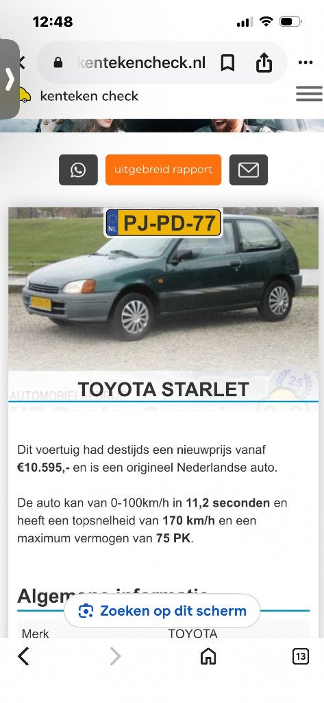 Toyota Starlet 1.3 16V 1996 Groen, Auto's, 4 cilinders, Starlet, 400 kg, Origineel Nederlands