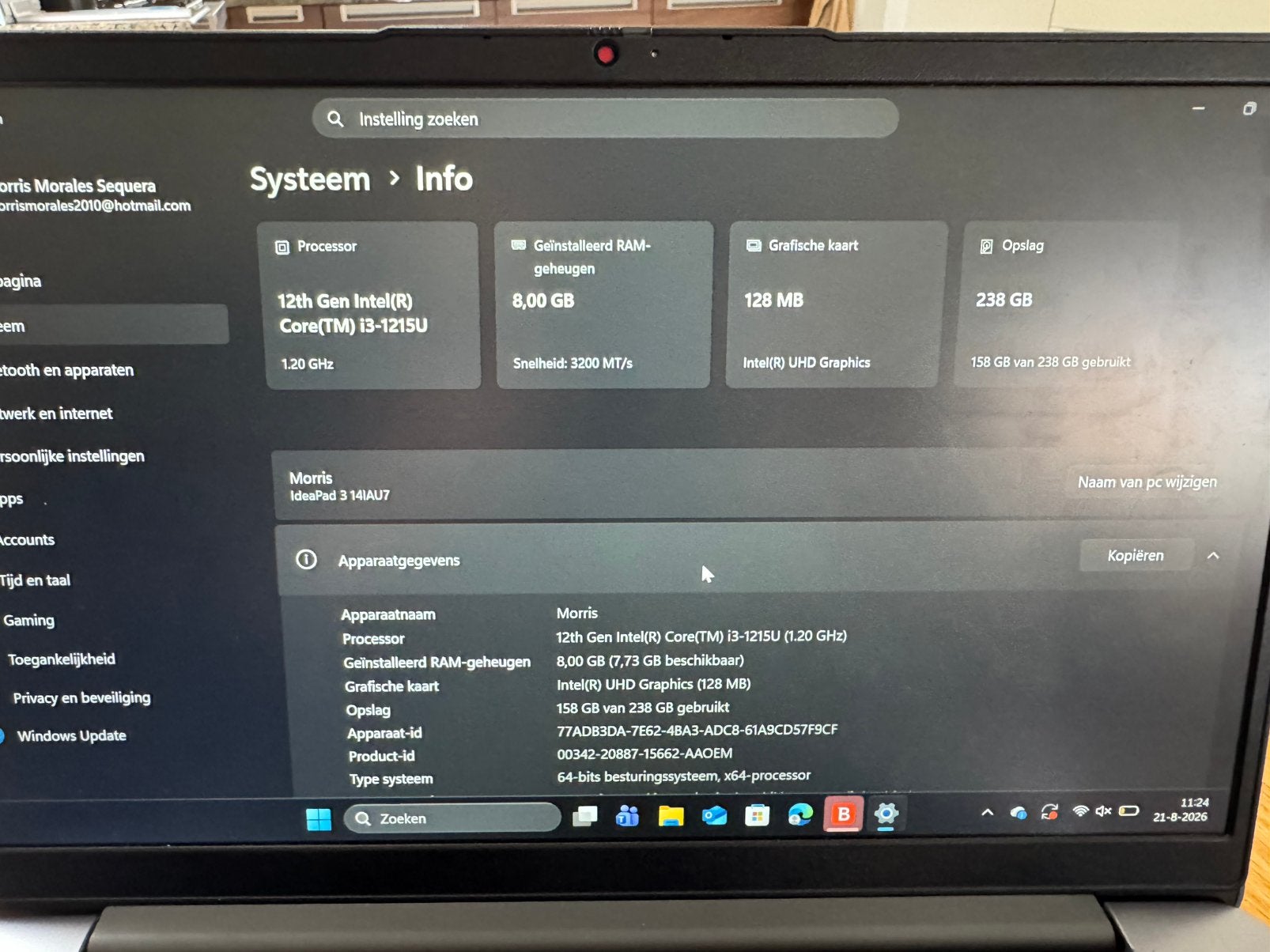 Lenovo IdeaPad 3 14IAU7 – i3 12e gen – 8GB RAM – 256GB SSD, 2 tot 3 Ghz, Qwerty, 8 GB, 14 inch
