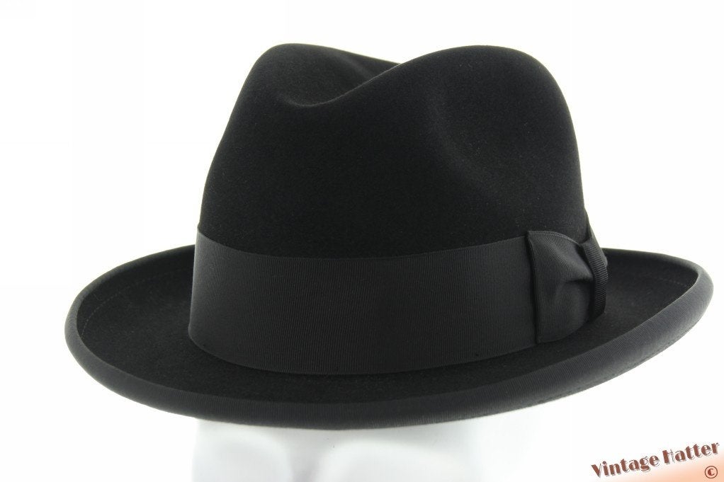 Vintage gleufhoed Homburg hoed Huckel zwart vilt 56, Hückel, Hoed, Ophalen of Verzenden, 57 cm (M, 7⅛ inch) of minder
