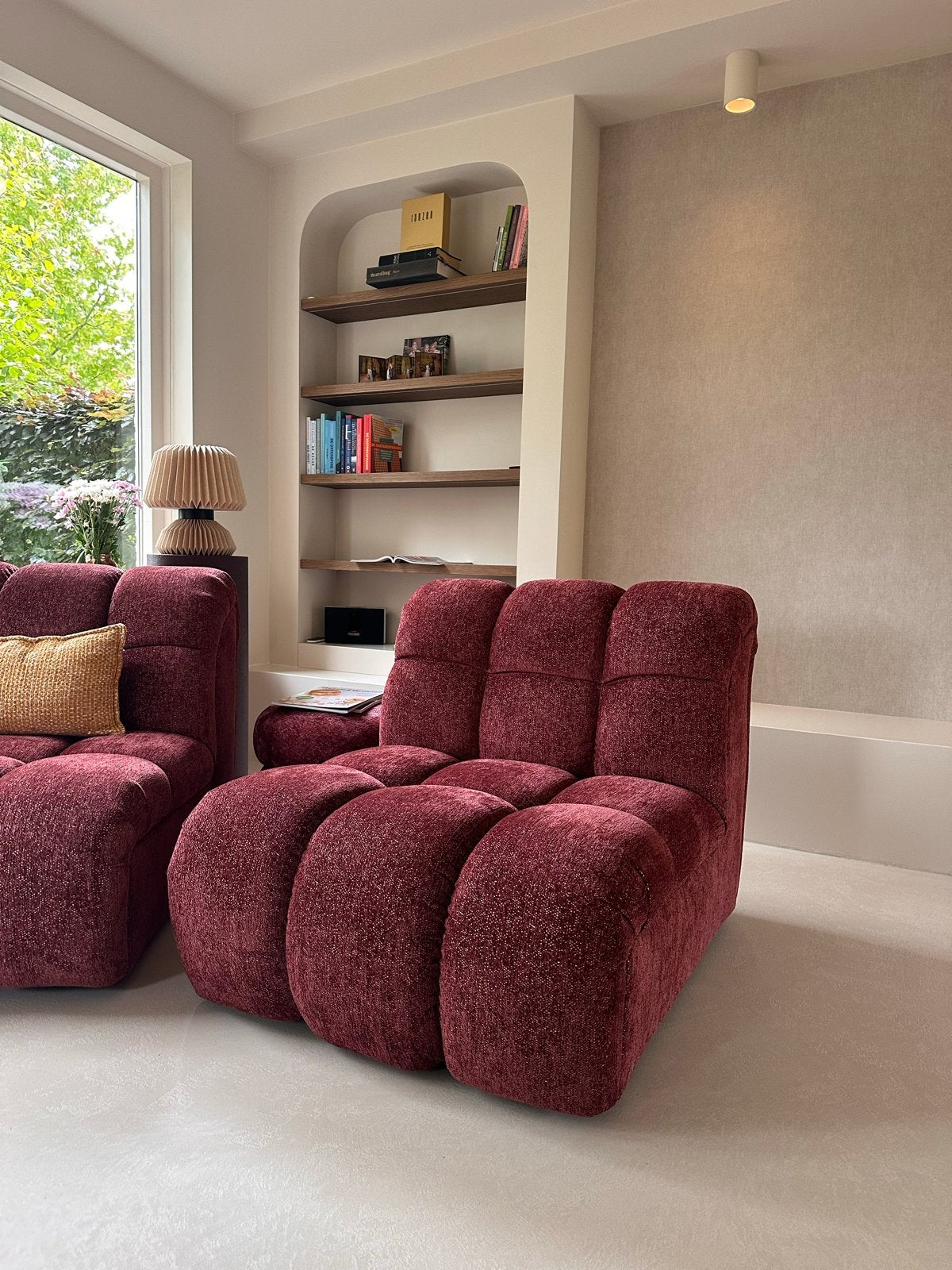Draaifauteuil Leen Bakker Beau Bordeaux, Ophalen, Zo goed als nieuw, Stof, 75 tot 100 cm
