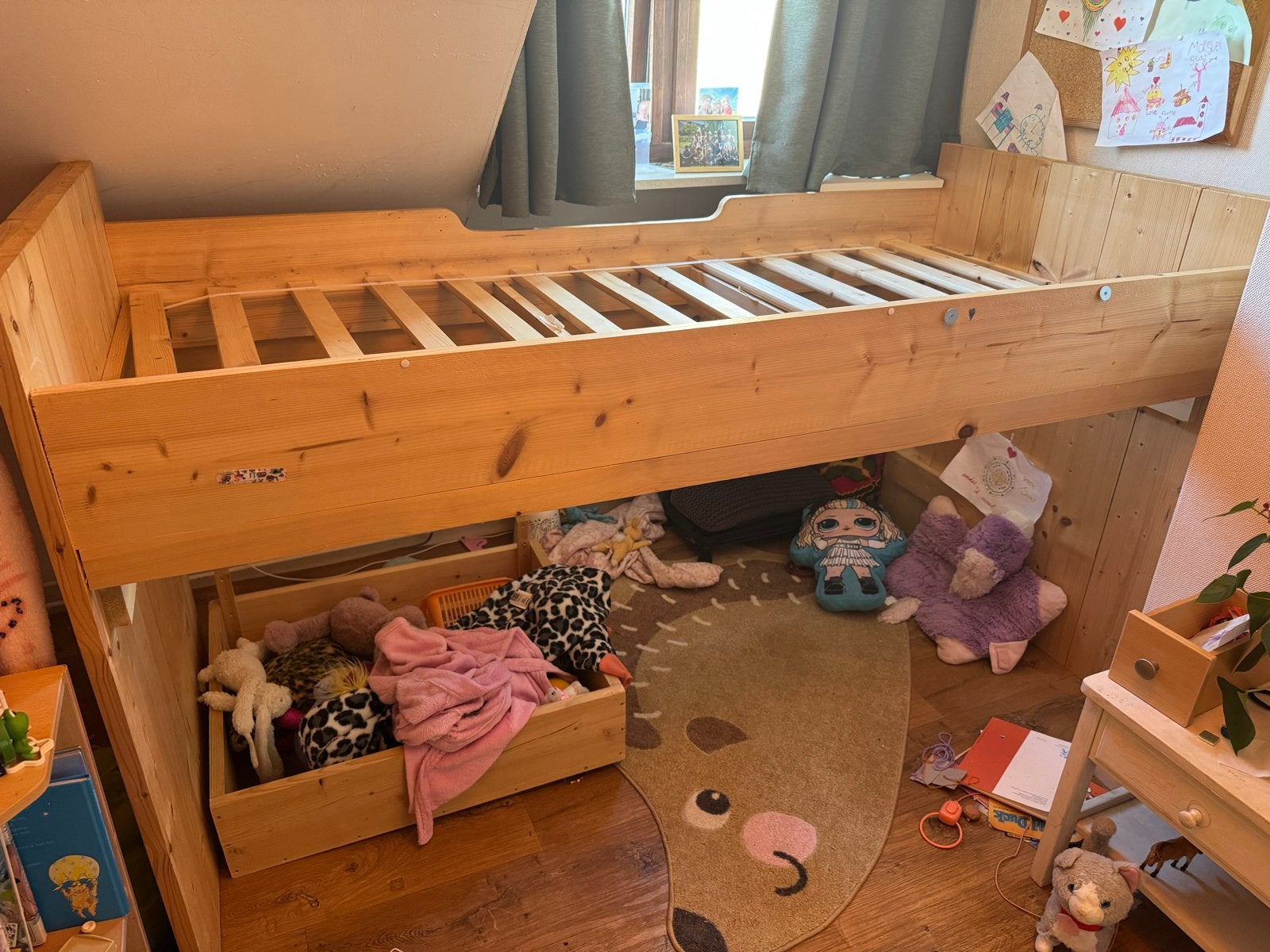 Stevige steigerhouten halfhoogslaper met lade, Ophalen, Gebruikt, 90 cm, Eenpersoons