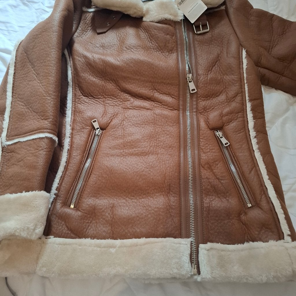 dames nieuwe leren korte jas, Bruin, Nieuw, Ophalen of Verzenden, Maat 36 (S)
