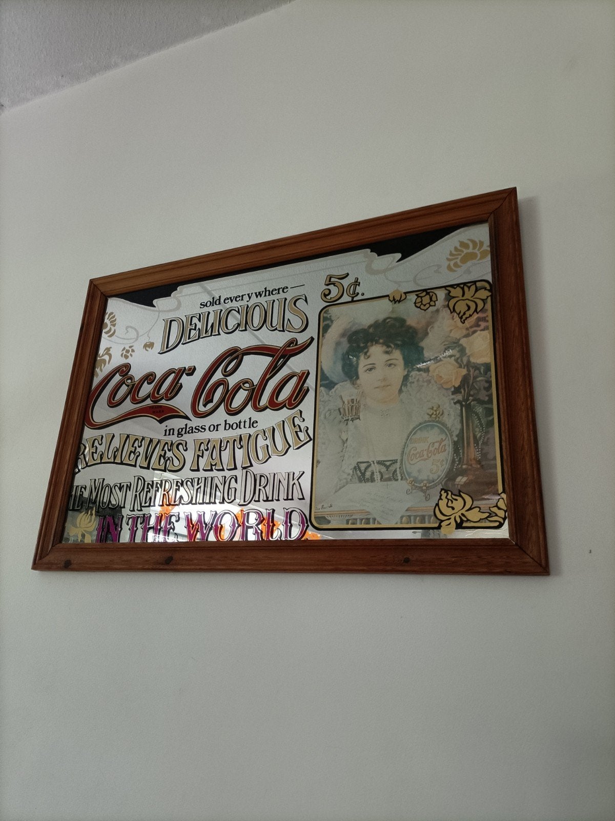 Vintage Coca-Cola spiegel met houten lijst, Ophalen