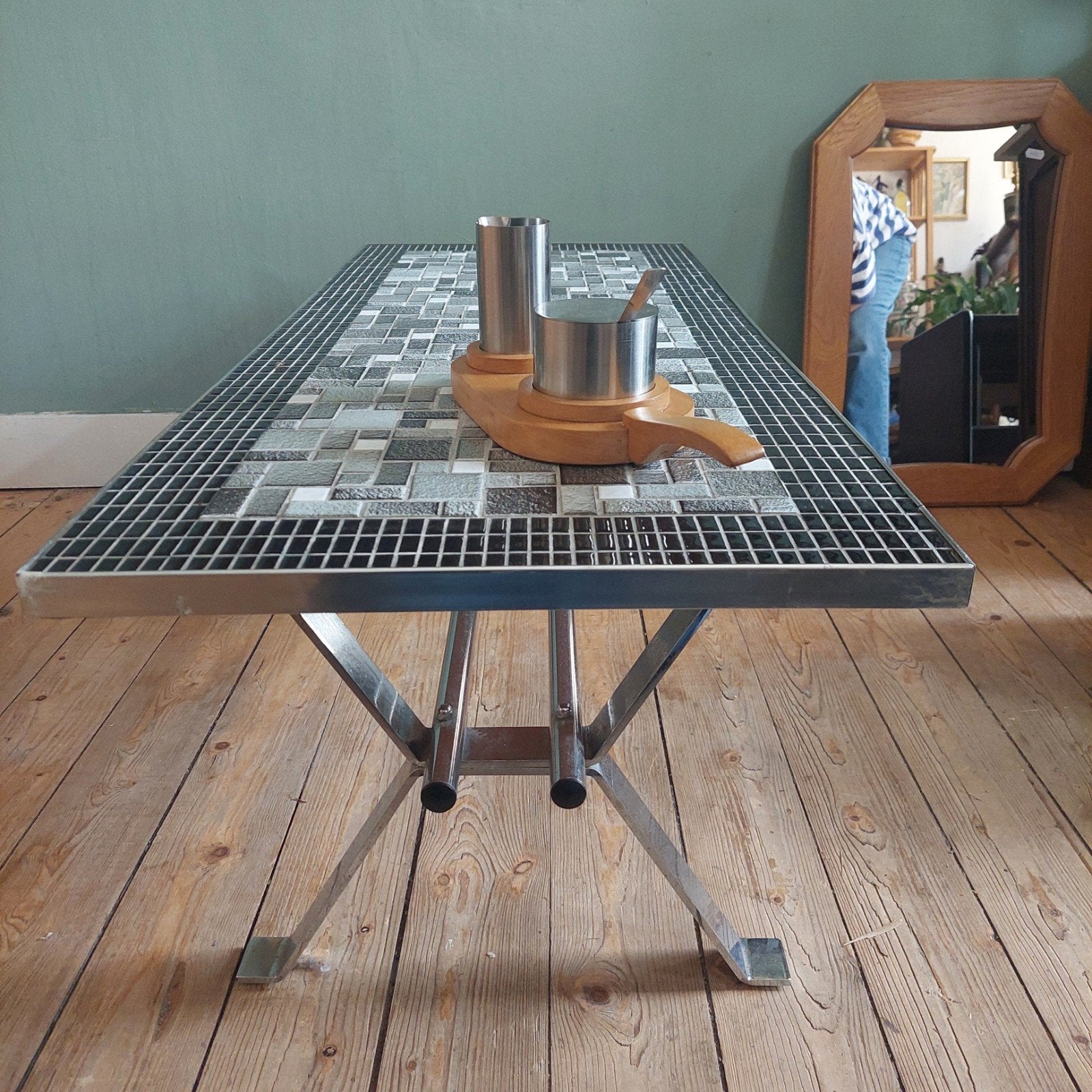 Lucky Vintage salontafel / tegeltafel chroom sixties, Huis en Inrichting, Tafels | Salontafels, Gebruikt, 100 tot 150 cm, ., Vintage