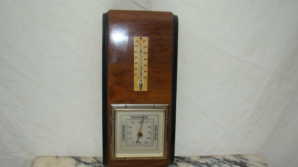Antieke Barometer en Thermometer in Houten Behuizing, Ophalen, Gebruikt, Weerstation