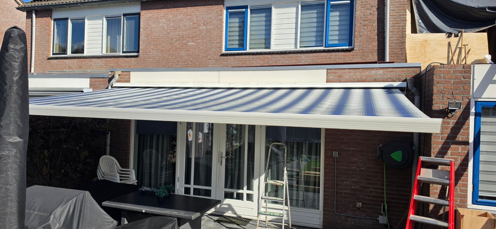 Zonnescherm Degalux Kingsize 550 cm breed - Elektrisch, Tuin en Terras, Ophalen, Gebruikt, Elektrisch, 150 tot 300 cm