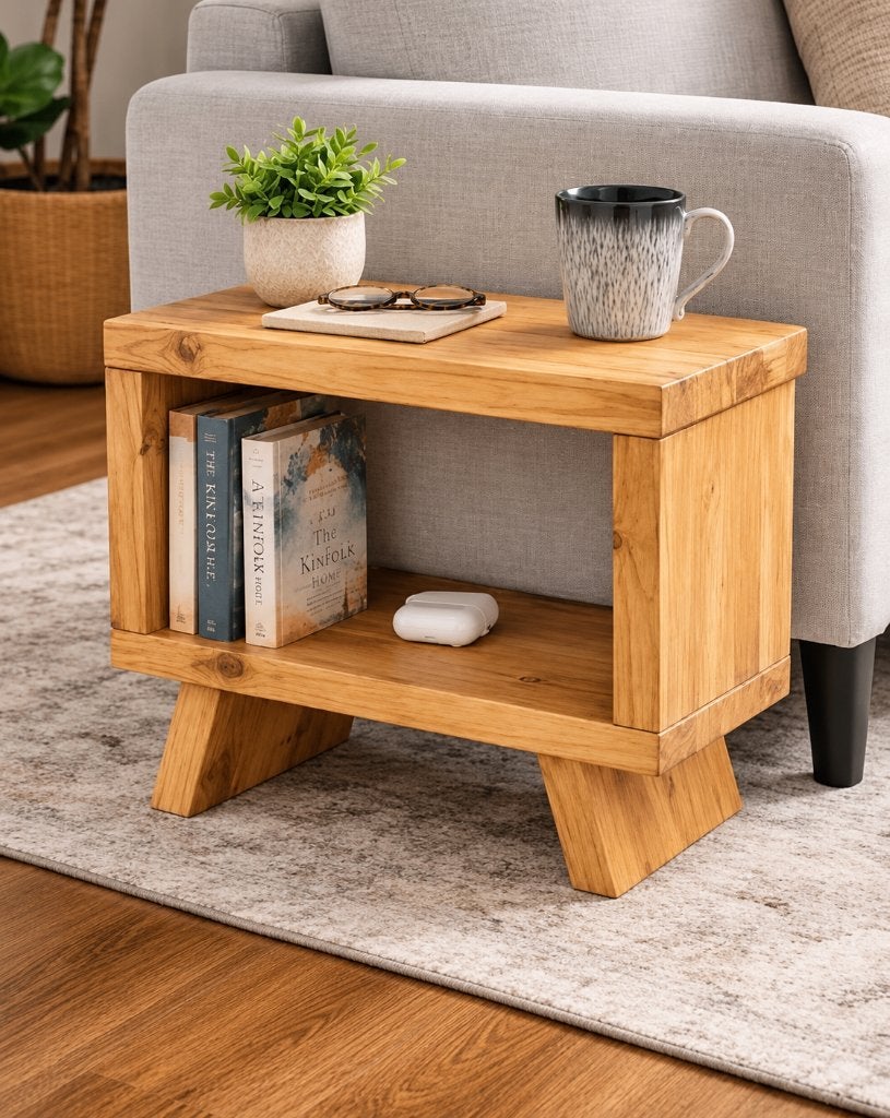 Houten bijzettafel 60x50x20 cm, Nieuw, 55 tot 75 cm, Rechthoekig, Modern, Rustieke stijl