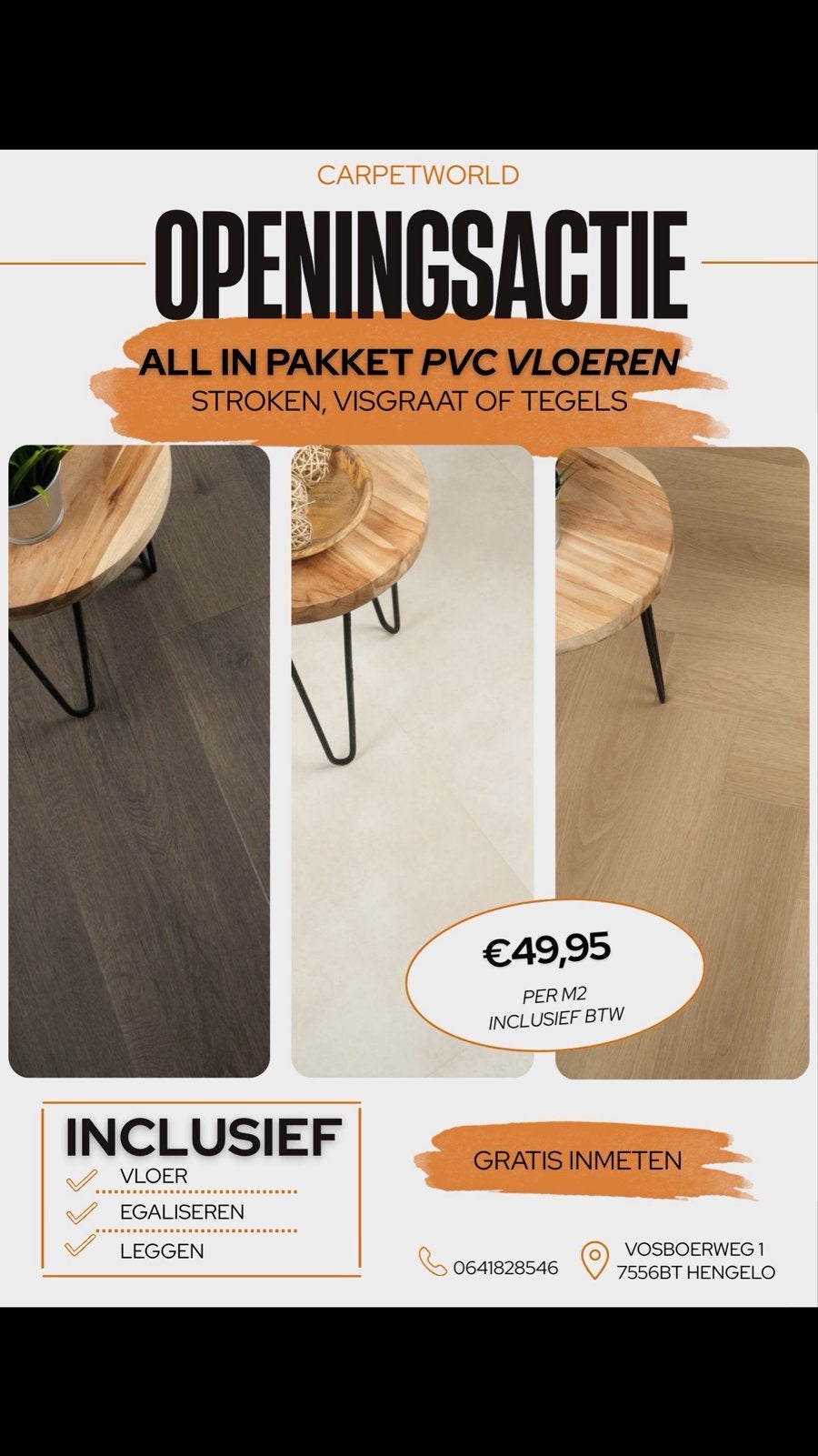 PVC Vloeren Actie: Visgraat,Stroken of Tegels - All in Prijs, Kunststof, Vosboerweg 1   7556BT Hengelo (OV), Overige typen, Nieuw