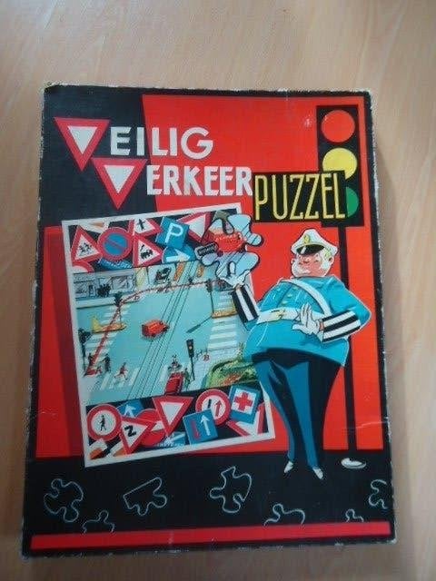 Oude houten puzzel, veilig verkeer, 120 stukjes, Ophalen of Verzenden, Gebruikt