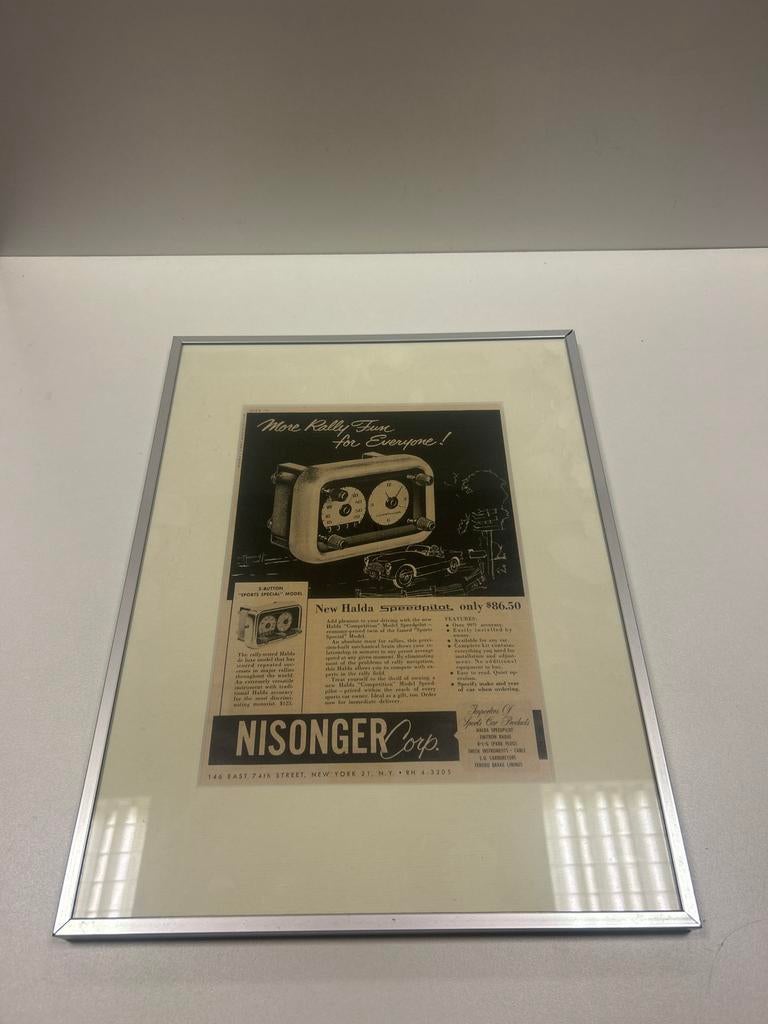 Vintage Halda Speedpilot Advertentie Ingelijst, Ophalen, Zo goed als nieuw, A1 t/m A3, Film en Tv