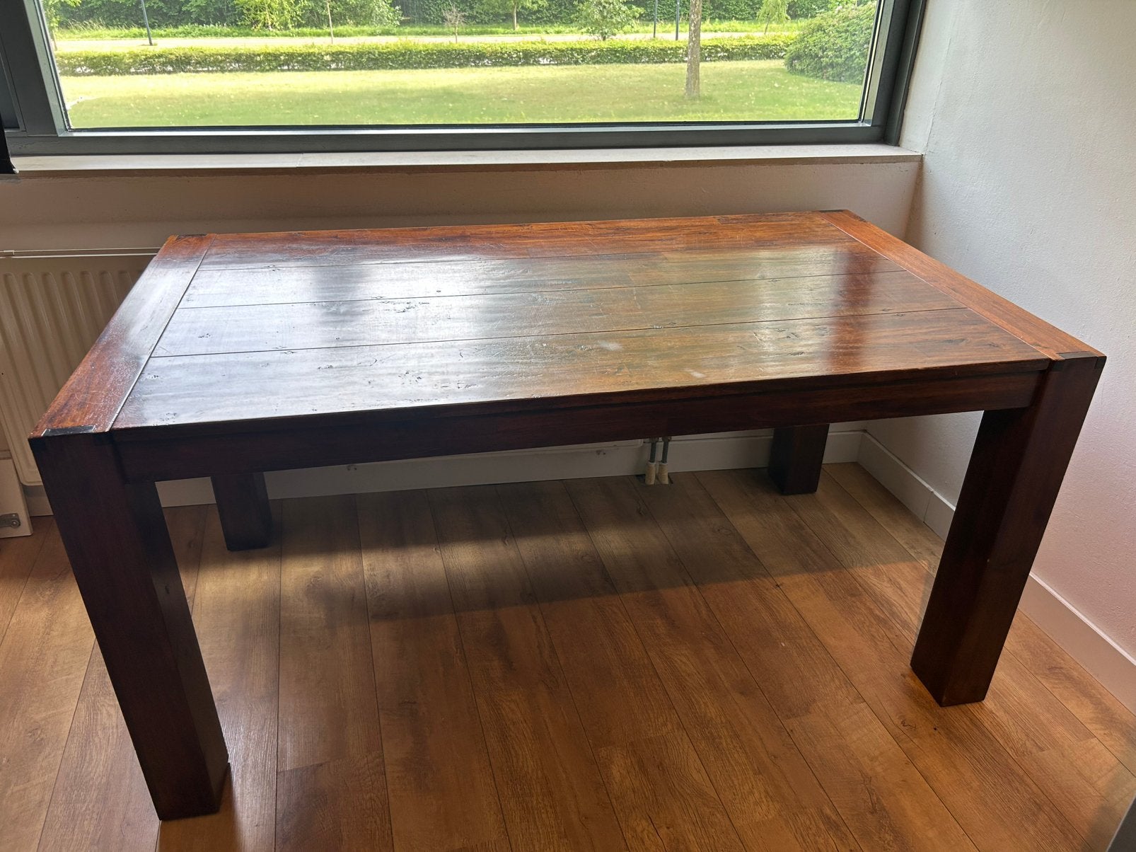 Massief houten eettafel, Huis en Inrichting, Tafels | Salontafels, Ophalen, Gebruikt, 50 tot 100 cm, Rechthoekig