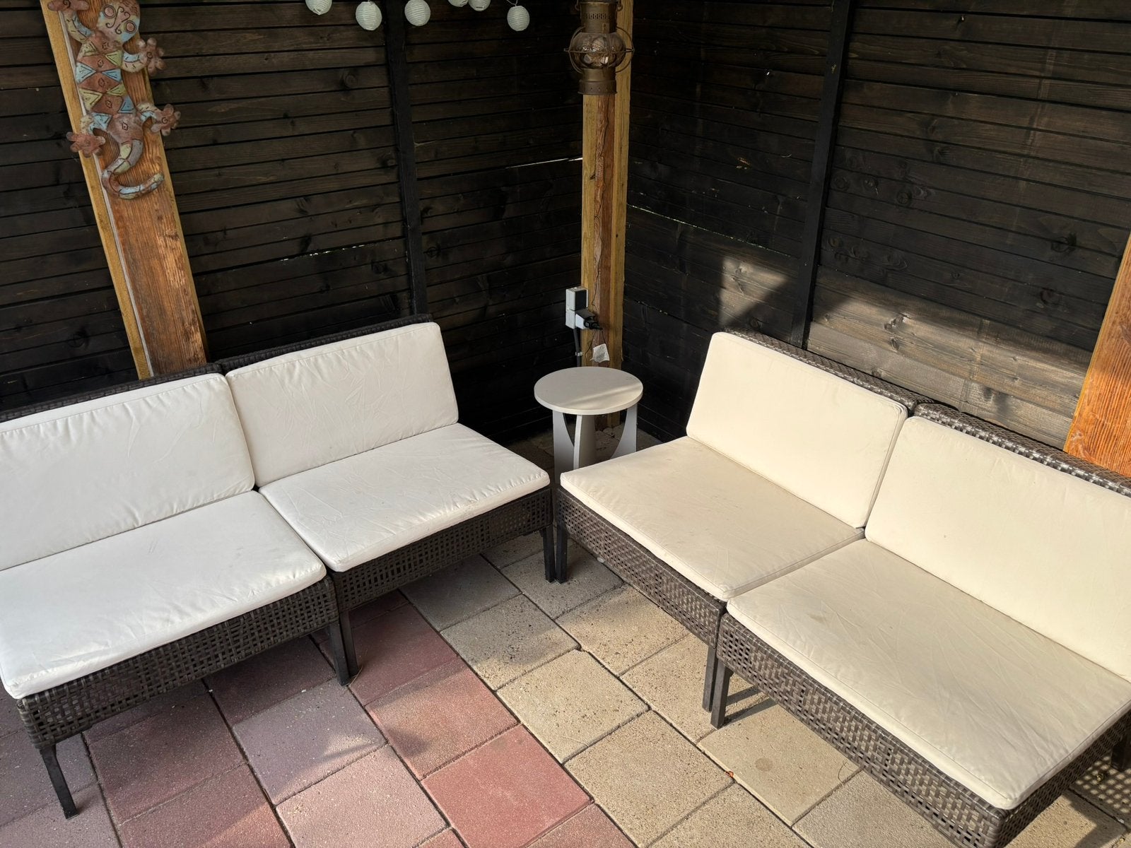 Loungeset/-stoelen, inclusief kussens, Tuin en Terras, Ophalen, 4 zitplaatsen, Kunststof, Gebruikt