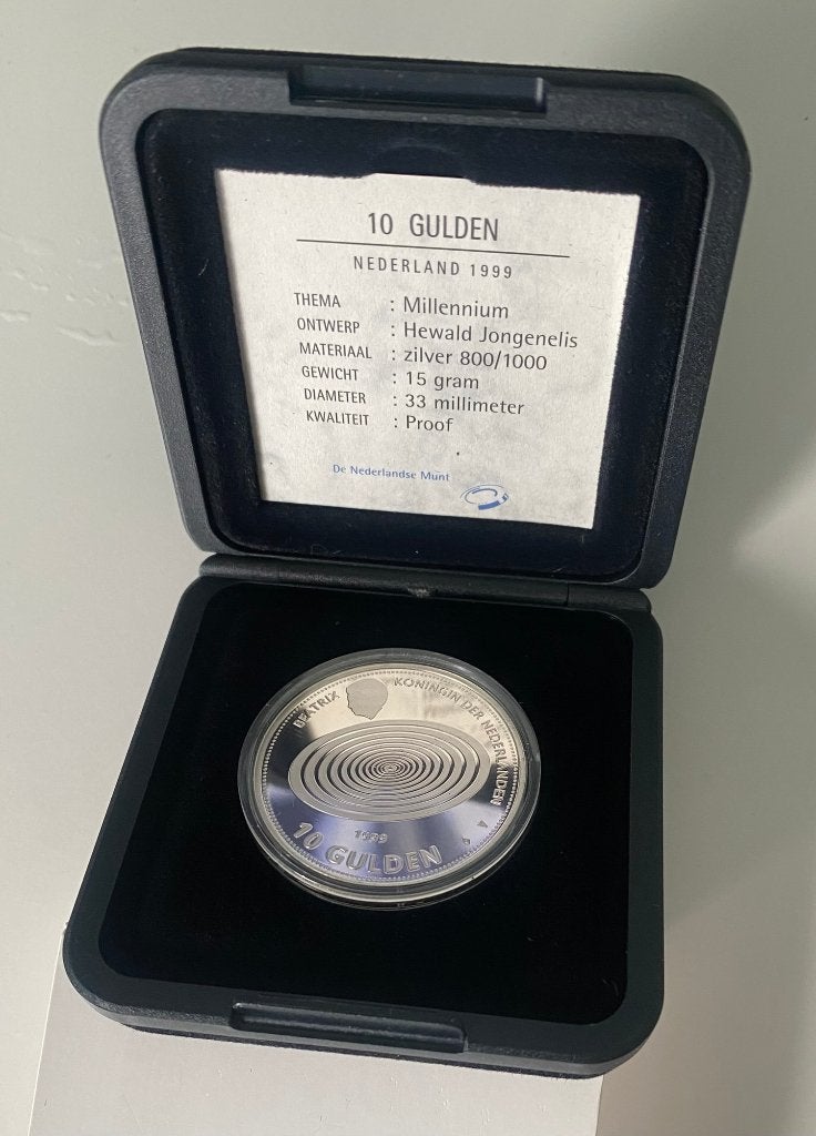 Zilveren 10 Gulden 1999 Millennium – PROOF met certificaat, Postzegels en Munten, Munten | Nederland, Koningin Beatrix, Zilver