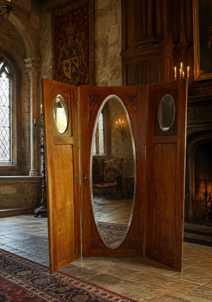 Antiek driedelig Art Nouveau kamerscherm met spiegels, Antiek en Kunst, Ophalen