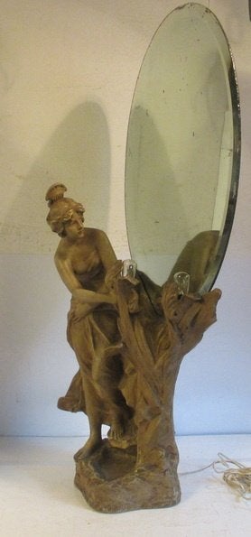 art nouveau terra cotta vrouw baadster met spiegel, Antiek en Kunst, Antiek | Keramiek en Aardewerk, Ophalen