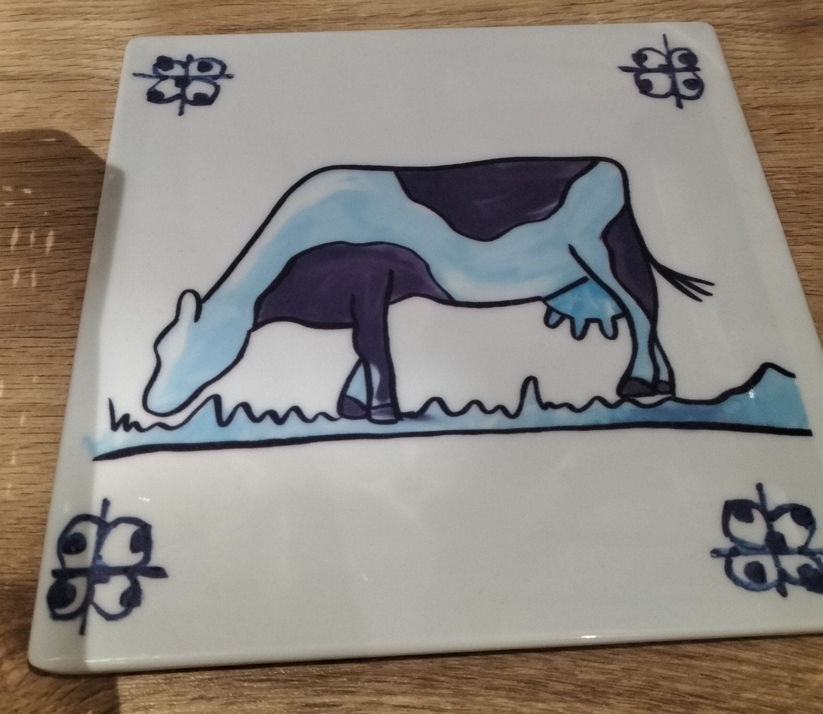Delfts blauw tegeltje met koe - Plastic, Ophalen