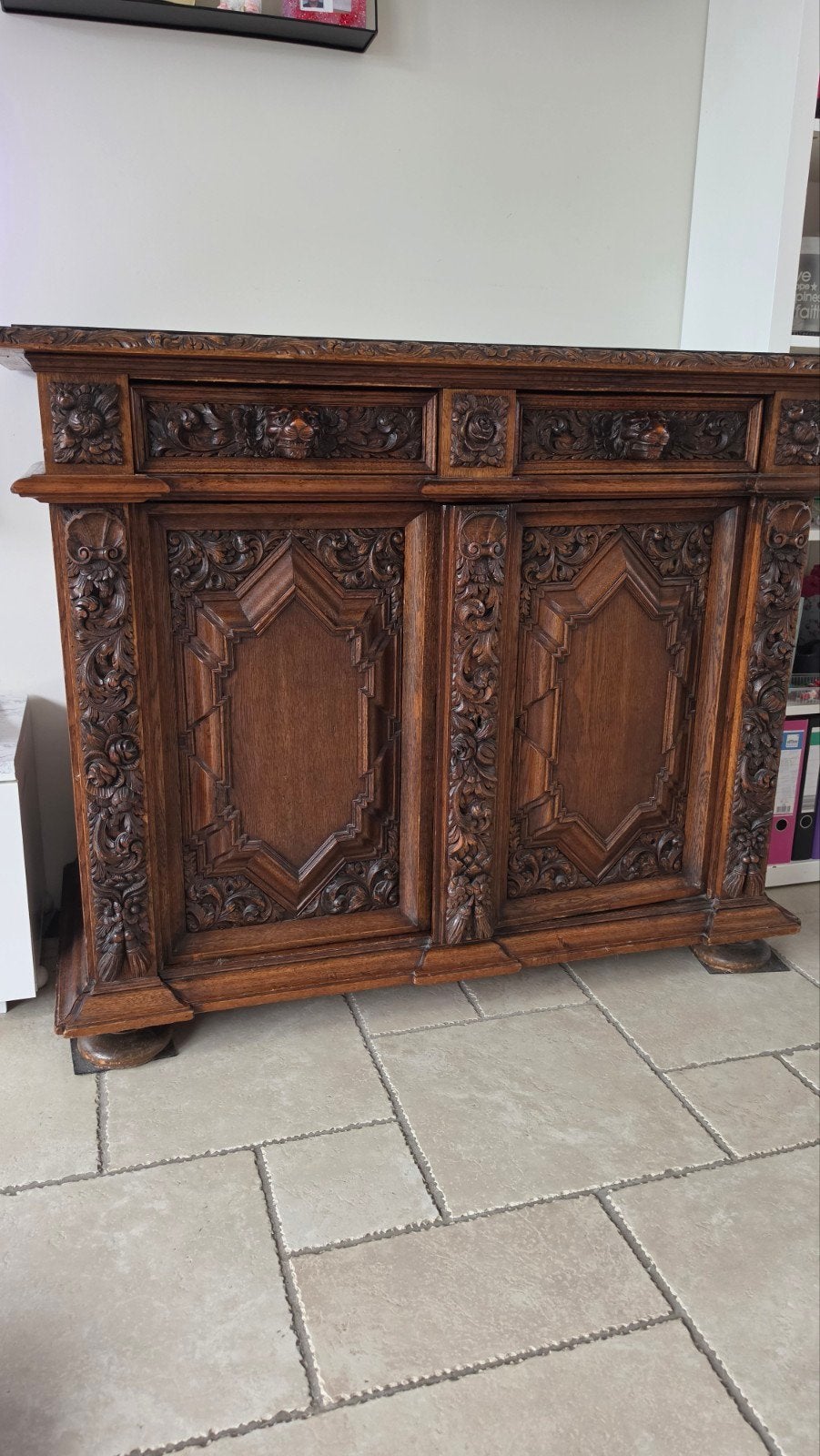 Antiek eiken hout gesneden dressoir/sideboard, Antiek en Kunst, Ophalen