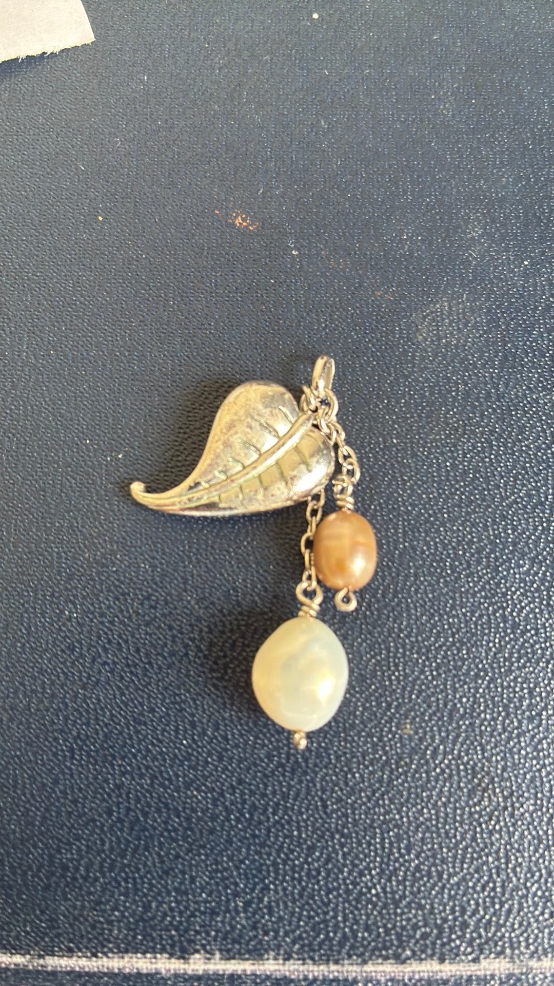 925 Sterling zilver hanger met blad en parels, Ophalen of Verzenden, Gebruikt, Zilver, Zilver