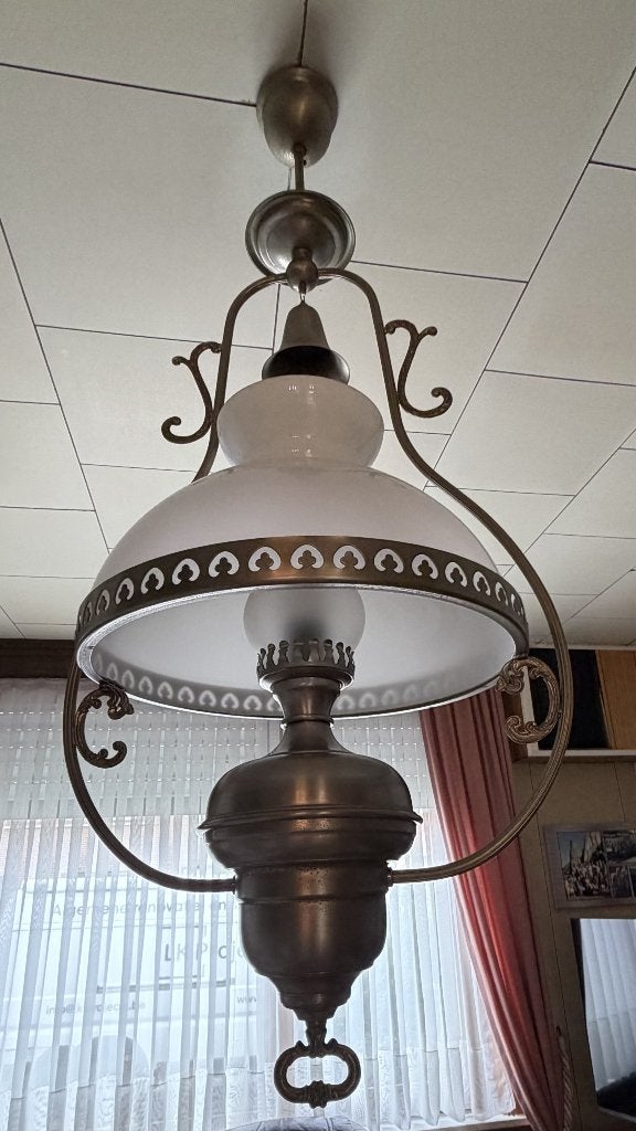 tinnen lamp, Zilver, Ophalen, Zo goed als nieuw, Met kap